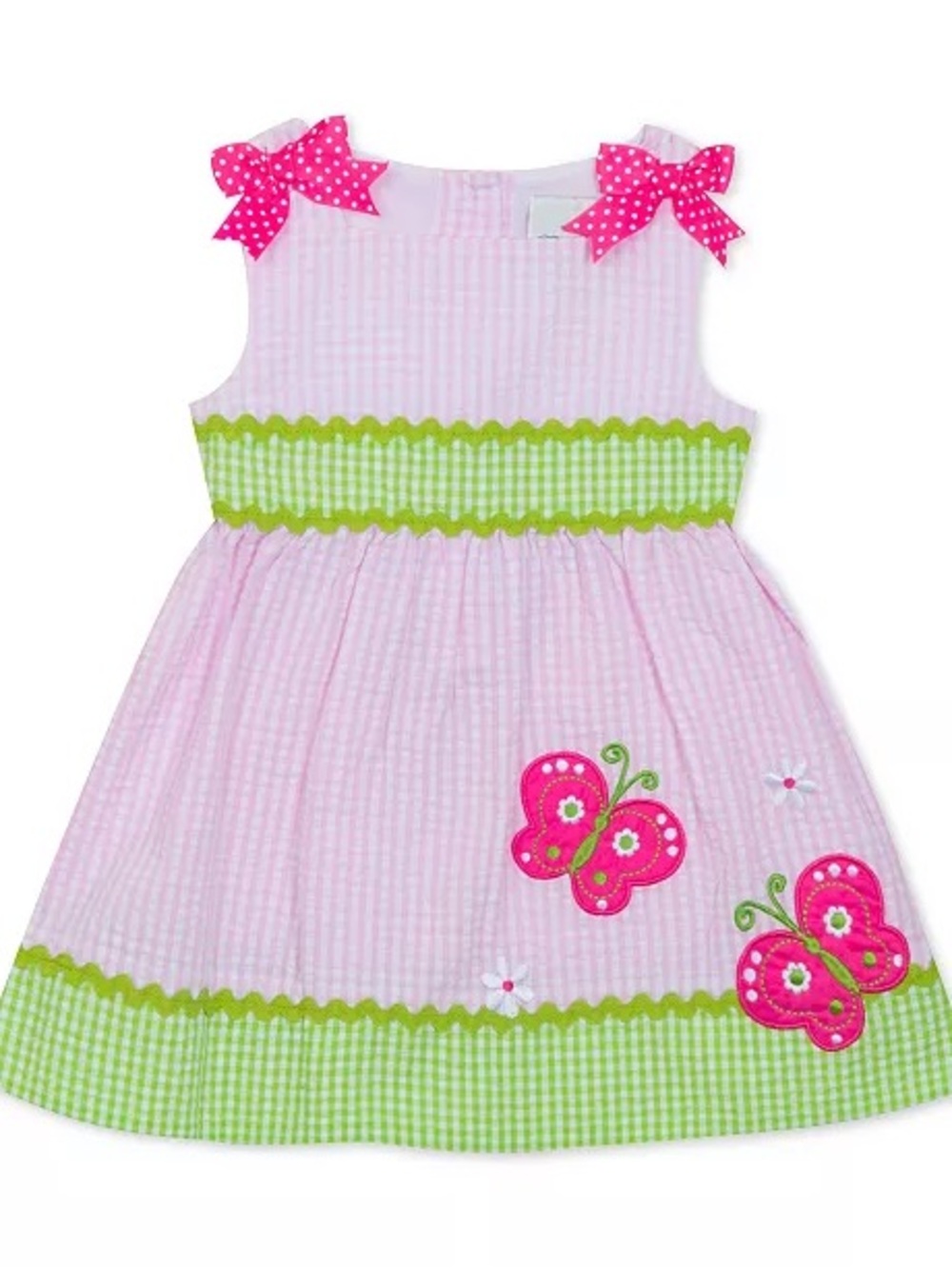 Rare Editions Dress Gingham Seersucker Butterfly Pink Green 12M